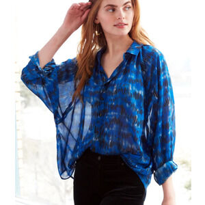 FINLEY Dylan Dolman Sleeve Shirt Ikat Chiffon Semi-Sheer Hi-Lo Top Size XS